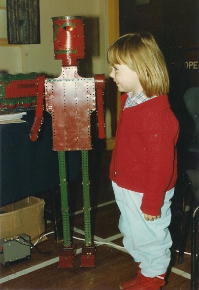 Chris Warrell’s daughter Emma (aged 4) with a giant robot at our 12th exhibition on 31st March 1990