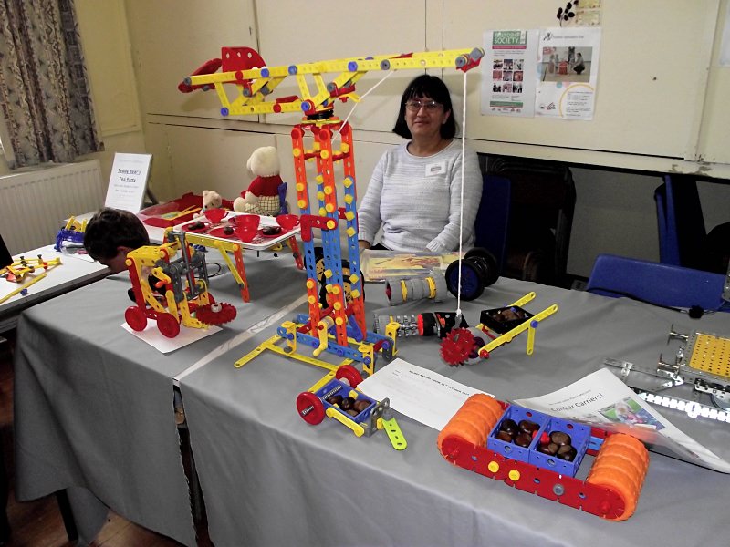 Viv Endecott’s with her collection of plastic Meccano models