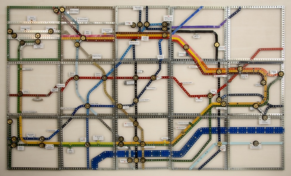 The completed Tube Map, assembled on a board by Ralph Laughton