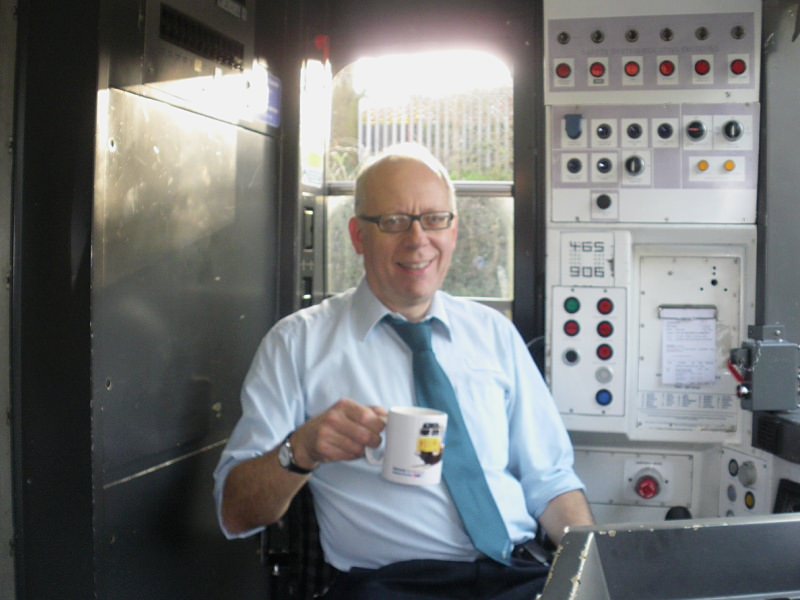 Chris Warrell on the footplate in 2014 (tea comes first!)
