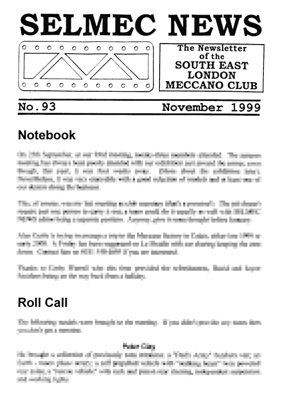 November 1999 Newsletter cover